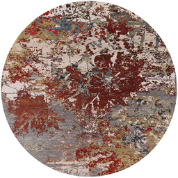 Round Mid-Century Modern Dark Sienna Brown Oriental Rug, urb2605