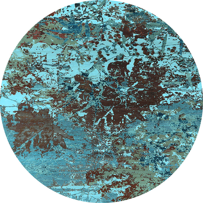 Round Machine Washable Oriental Light Blue Industrial Rug, wshurb2605lblu