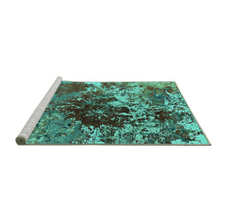 Sideview of Machine Washable Oriental Turquoise Industrial Area Rugs, wshurb2605turq