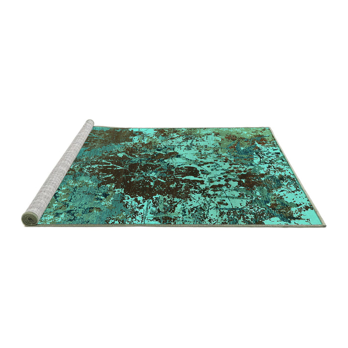 Sideview of Machine Washable Oriental Turquoise Industrial Area Rugs, wshurb2605turq