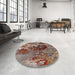 Round Machine Washable Industrial Modern Dark Sienna Brown Rug in a Office, wshurb2605