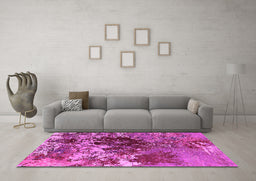 Machine Washable Oriental Pink Industrial Rug in a Living Room, wshurb2605pnk