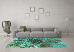 Machine Washable Oriental Turquoise Industrial Area Rugs in a Living Room,, wshurb2605turq