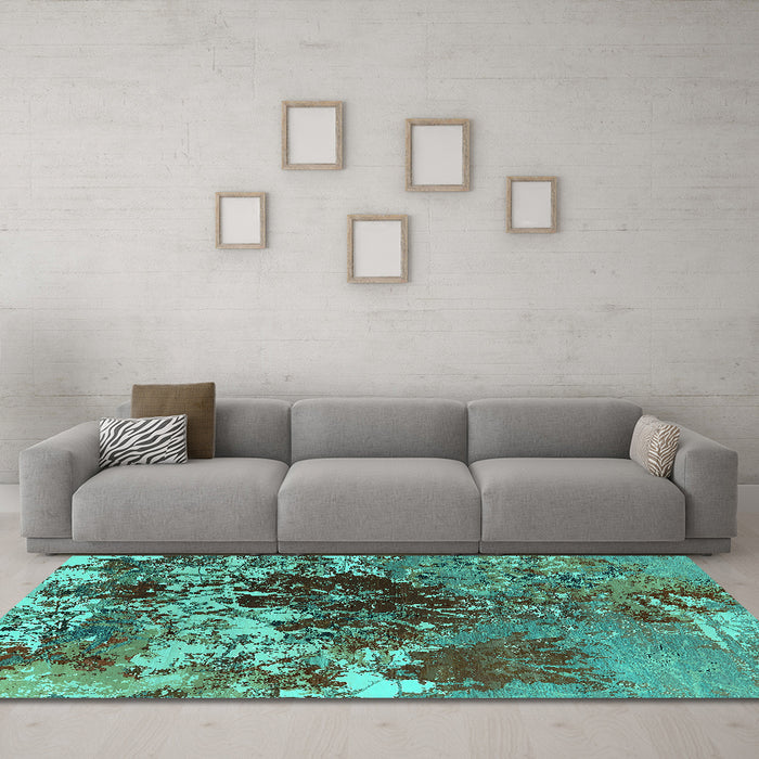 Machine Washable Oriental Turquoise Industrial Area Rugs in a Living Room,, wshurb2605turq