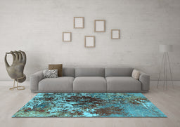 Machine Washable Oriental Light Blue Industrial Rug in a Living Room, wshurb2605lblu