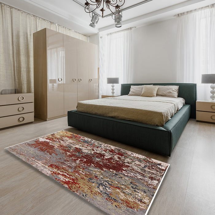 Machine Washable Industrial Modern Dark Sienna Brown Rug in a Bedroom, wshurb2605