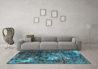 Machine Washable Oriental Light Blue Industrial Rug, wshurb2606lblu