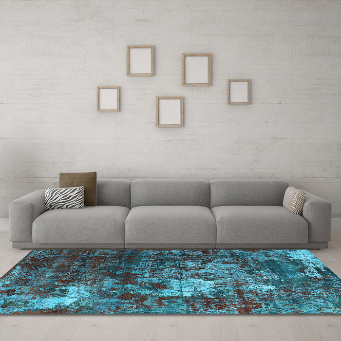 Machine Washable Oriental Light Blue Industrial Rug in a Living Room, wshurb2606lblu
