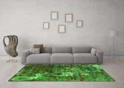 Machine Washable Oriental Green Industrial Area Rugs in a Living Room,, wshurb2606grn