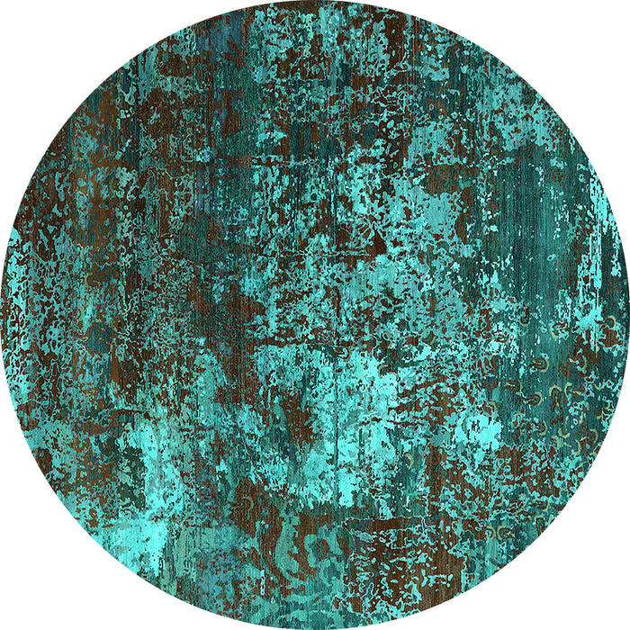 Round Oriental Turquoise Industrial Rug, urb2606turq