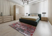 Mid-Century Modern Gunmetal Gray Oriental Rug in a Bedroom, urb2606