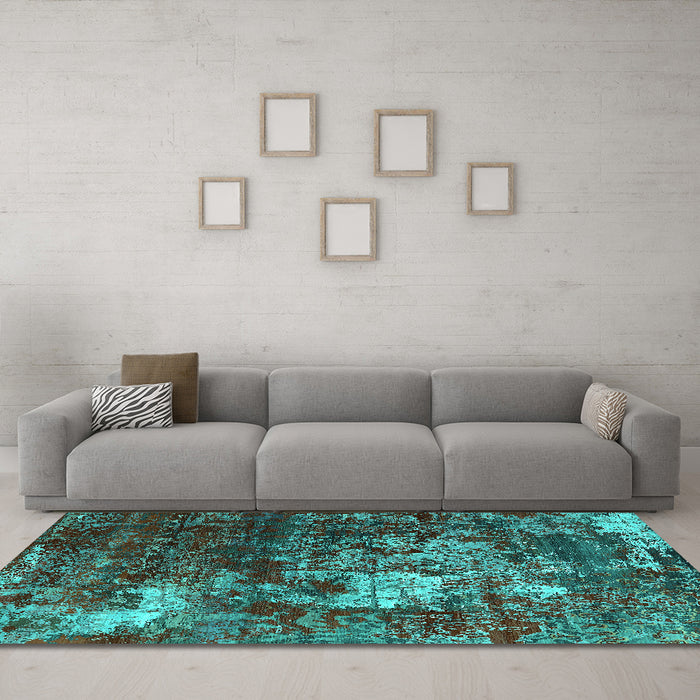 Machine Washable Oriental Turquoise Industrial Area Rugs in a Living Room,, wshurb2606turq