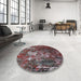 Round Machine Washable Industrial Modern Gunmetal Gray Rug in a Office, wshurb2606