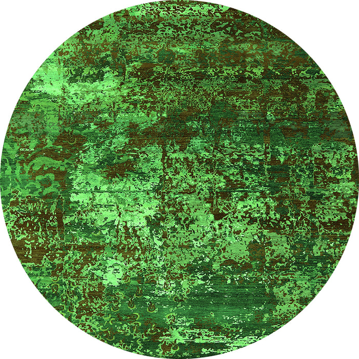 Round Machine Washable Oriental Green Industrial Area Rugs, wshurb2606grn
