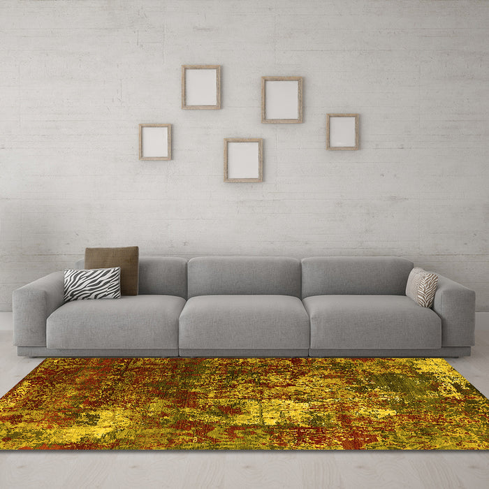 Machine Washable Oriental Yellow Industrial Rug in a Living Room, wshurb2606yw