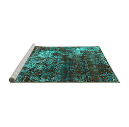 Sideview of Machine Washable Oriental Turquoise Industrial Area Rugs, wshurb2606turq