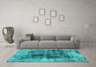 Machine Washable Oriental Turquoise Industrial Area Rugs in a Living Room,, wshurb2607turq