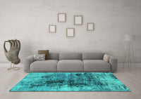 Machine Washable Oriental Turquoise Industrial Rug, wshurb2607turq