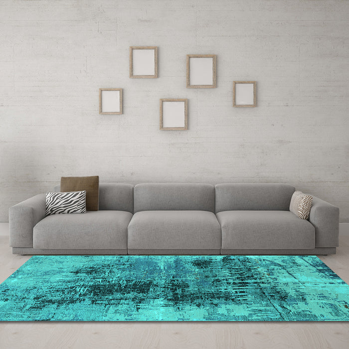 Machine Washable Oriental Turquoise Industrial Area Rugs in a Living Room,, wshurb2607turq