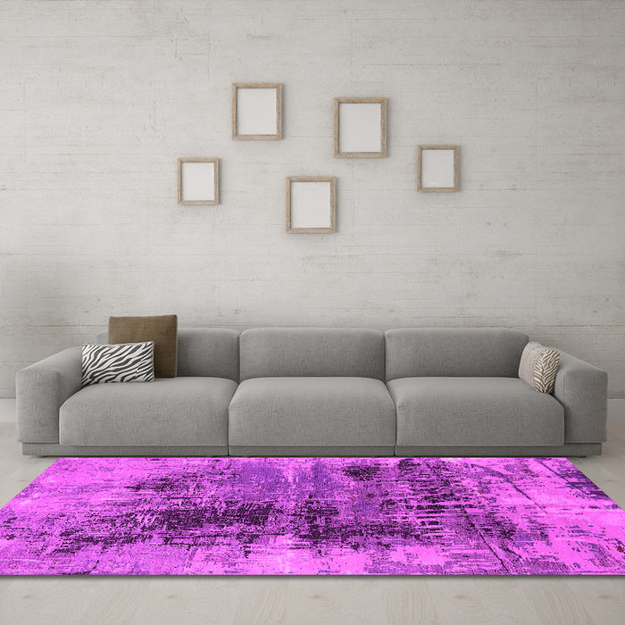 Machine Washable Oriental Pink Industrial Rug in a Living Room, wshurb2607pnk