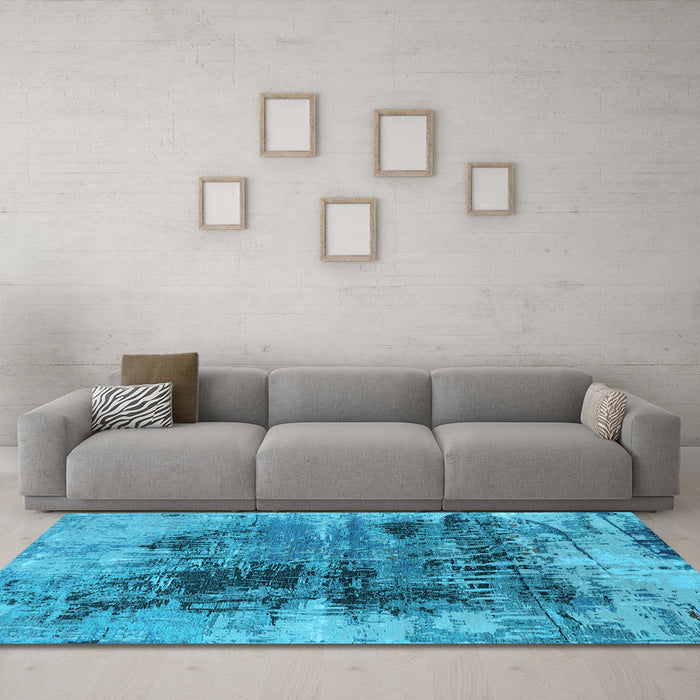 Machine Washable Oriental Light Blue Industrial Rug in a Living Room, wshurb2607lblu