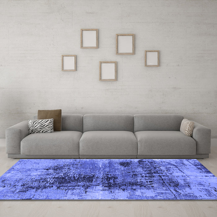 Machine Washable Oriental Blue Industrial Rug in a Living Room, wshurb2607blu