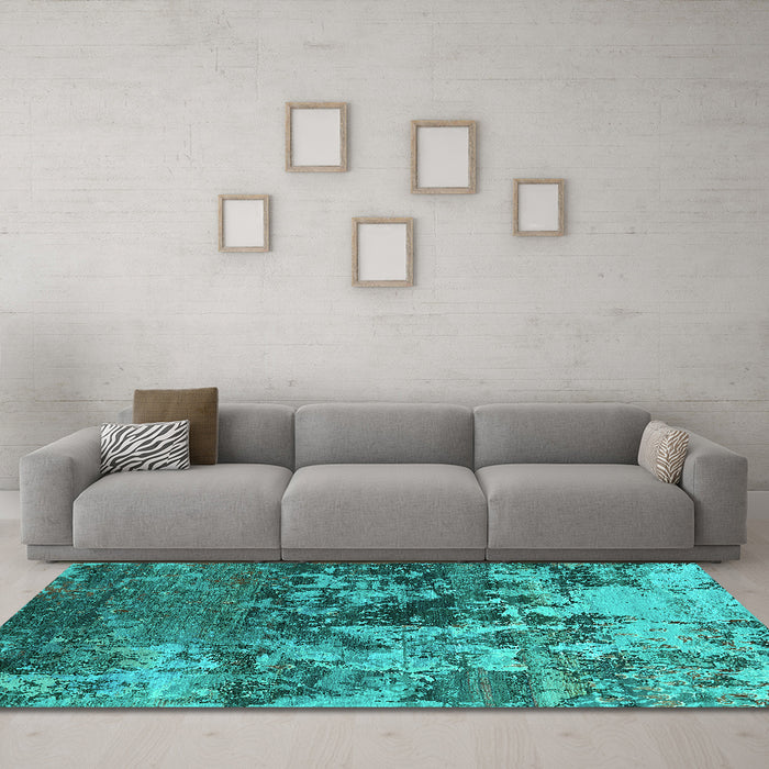 Machine Washable Oriental Turquoise Industrial Area Rugs in a Living Room,, wshurb2608turq