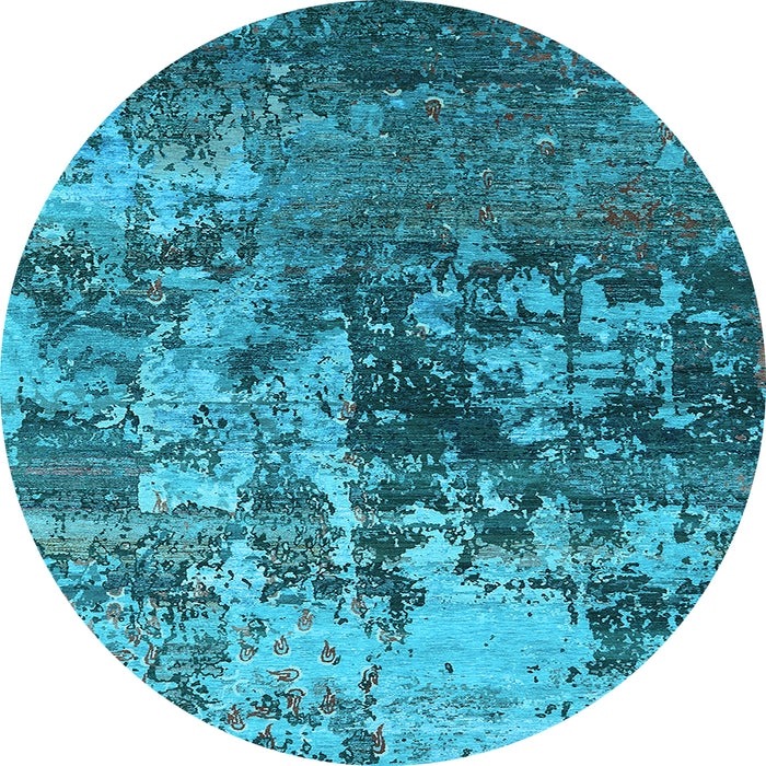 Round Machine Washable Oriental Light Blue Industrial Rug, wshurb2608lblu
