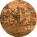 Round Machine Washable Oriental Orange Industrial Area Rugs, wshurb2608org