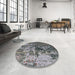 Round Mid-Century Modern Black Oriental Rug in a Office, urb2608