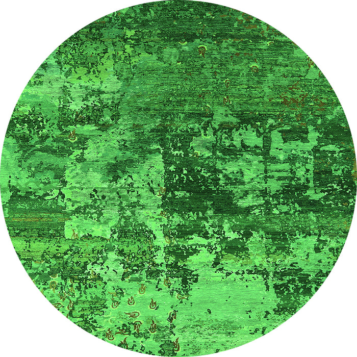 Round Machine Washable Oriental Green Industrial Area Rugs, wshurb2608grn