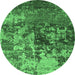 Round Machine Washable Oriental Emerald Green Industrial Area Rugs, wshurb2608emgrn