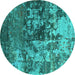 Round Oriental Turquoise Industrial Rug, urb2608turq