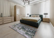 Mid-Century Modern Black Oriental Rug in a Bedroom, urb2608