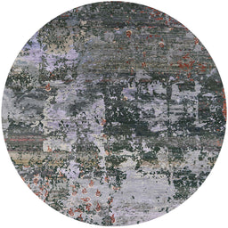 Round Mid-Century Modern Black Oriental Rug, urb2608