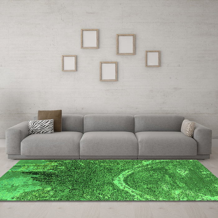 Machine Washable Oriental Green Industrial Area Rugs in a Living Room,, wshurb2609grn