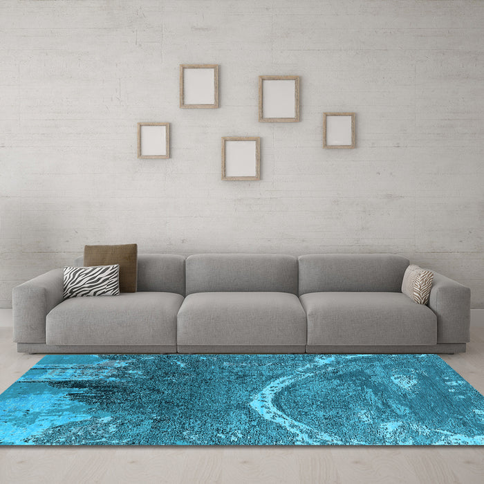Machine Washable Oriental Light Blue Industrial Rug in a Living Room, wshurb2609lblu