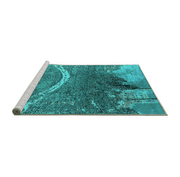 Sideview of Machine Washable Oriental Turquoise Industrial Area Rugs, wshurb2609turq