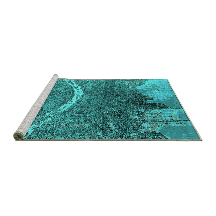 Sideview of Machine Washable Oriental Turquoise Industrial Area Rugs, wshurb2609turq