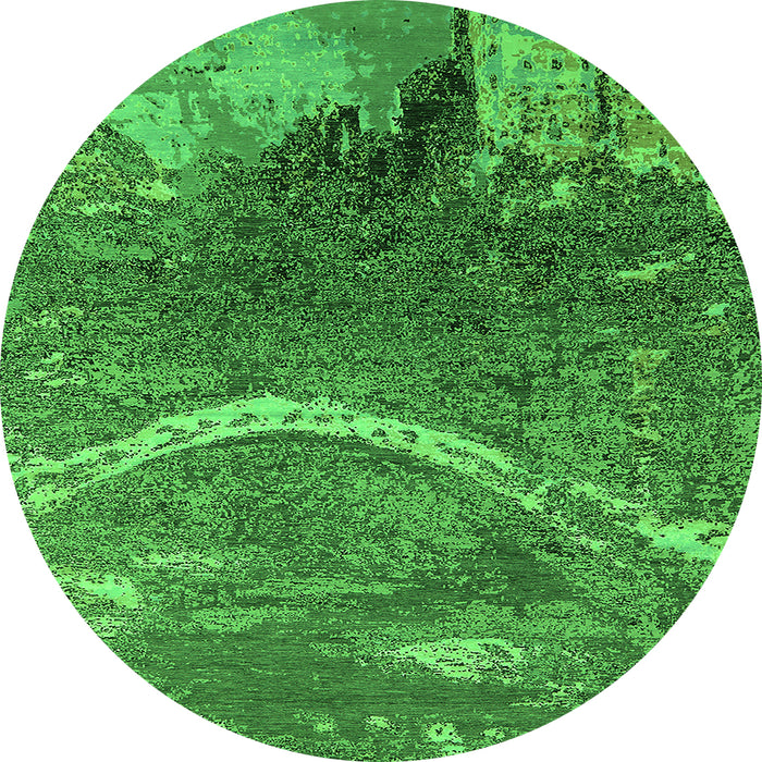 Round Machine Washable Oriental Green Industrial Area Rugs, wshurb2609grn