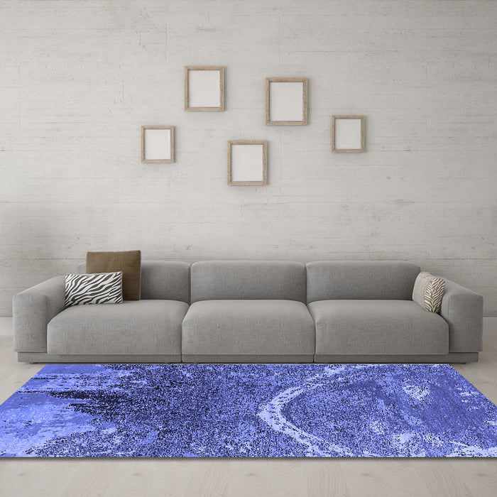 Machine Washable Oriental Blue Industrial Rug in a Living Room, wshurb2609blu