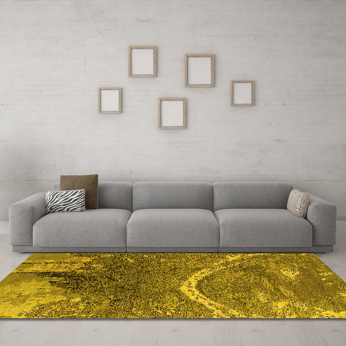 Machine Washable Oriental Yellow Industrial Rug in a Living Room, wshurb2609yw