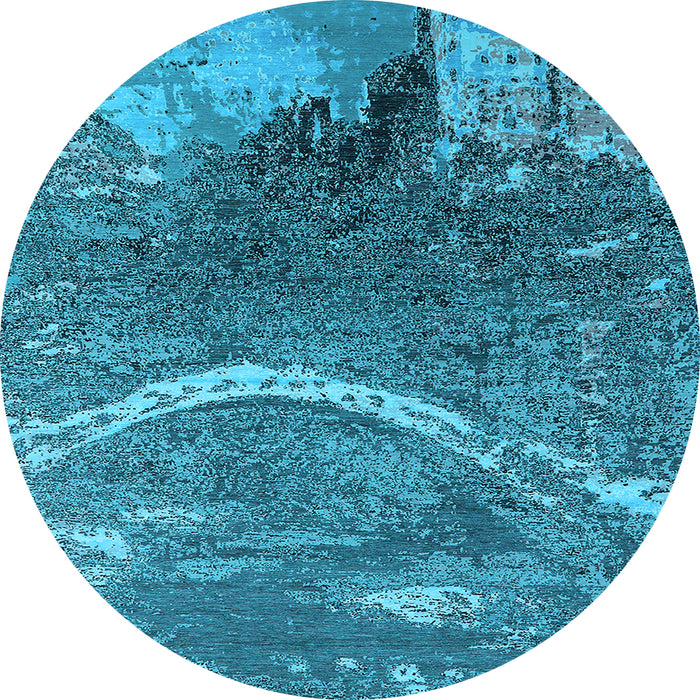 Round Machine Washable Oriental Light Blue Industrial Rug, wshurb2609lblu