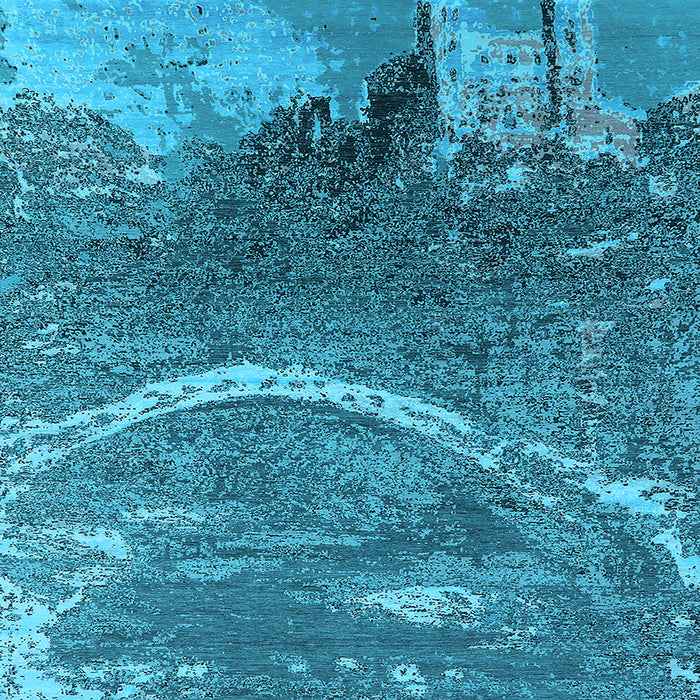 Square Machine Washable Oriental Light Blue Industrial Rug, wshurb2609lblu