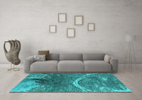 Machine Washable Oriental Turquoise Industrial Rug, wshurb2609turq