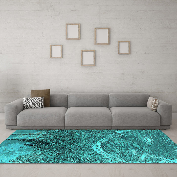 Machine Washable Oriental Turquoise Industrial Area Rugs in a Living Room,, wshurb2609turq