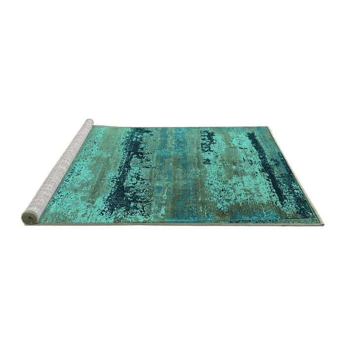 Sideview of Machine Washable Oriental Turquoise Industrial Area Rugs, wshurb2610turq
