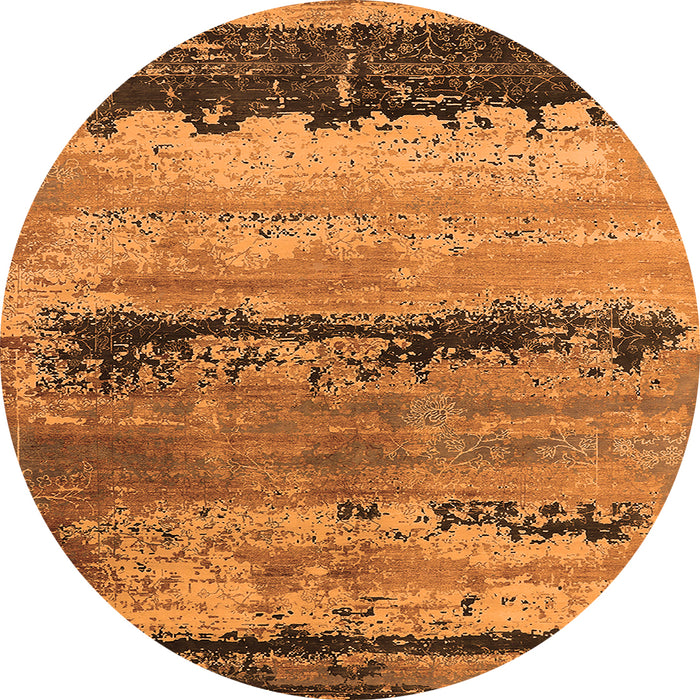 Round Machine Washable Oriental Orange Industrial Area Rugs, wshurb2610org