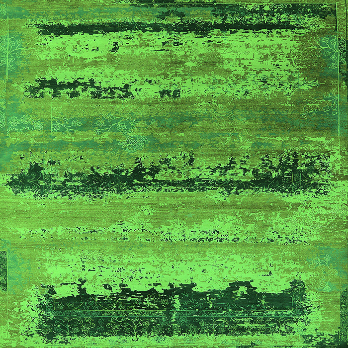 Square Machine Washable Oriental Green Industrial Area Rugs, wshurb2610grn