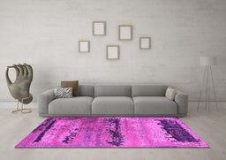 Machine Washable Oriental Pink Industrial Rug in a Living Room, wshurb2610pnk